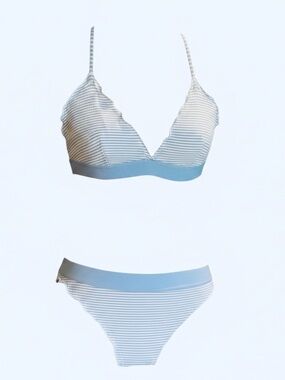 H&M Light Blue & White Striped Bikini Set - Size 2, Excellent Condition